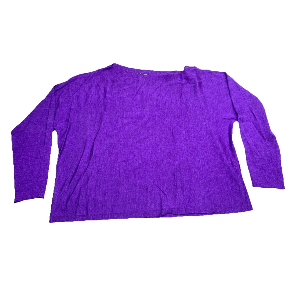NWOT Eileen Fisher Woman Purple 100% Merino Wool Boxy Boat Neck Sweater 1X